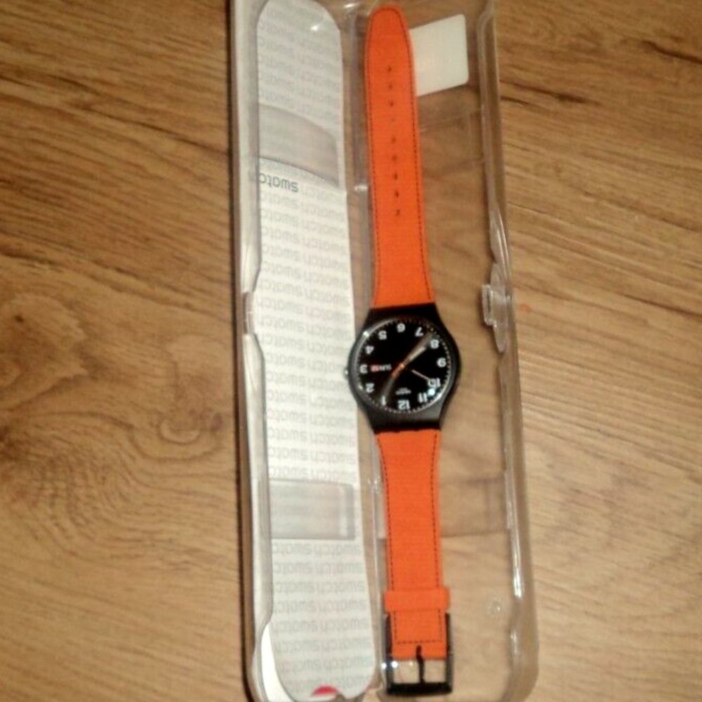 Swatch Black Orange Men's Watch AG20123 w/ Case and papers